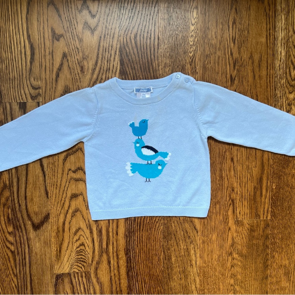 Jacadi Light Blue Knit Sweater with Bird Design